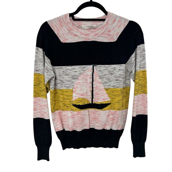 by Anthropologie Pink Multicolor Sailboat Striped Pullover Sweater Womens XS - Picture 2 of 5